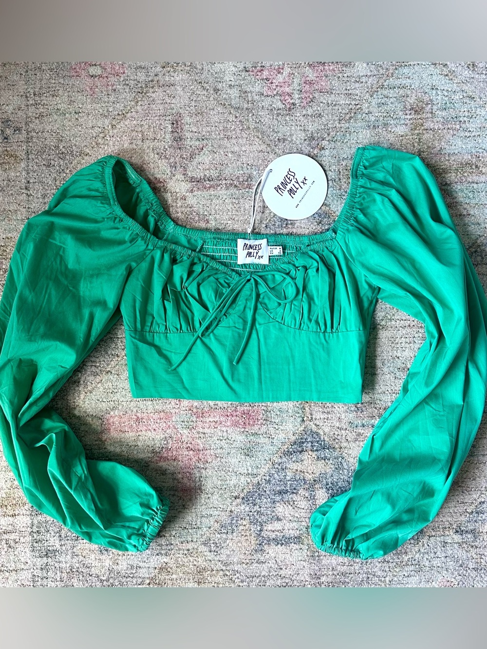 Princess Polly Gabrie Long Sleeve Crop Top - Emerald Green Size US 4
